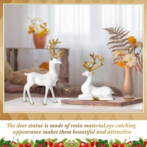Vista 3 de Thyle 4 piezas de resina de Navidad sentada de pie, estatua de reno para decoración del hogar, interior, rústico, decoración del hogar, estatua
