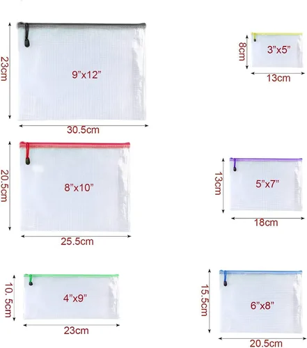 Vista 3 de 9 x 12 pulgadas, bolsa de malla de plástico con cremallera, carpetas de documentos con cremallera para suministros escolares de oficina, viajes