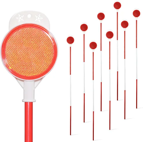 Vista 8 de Marcadores reflectantes de entrada – Reflectores de entrada de 50" de alta visibilidad de doble cara con poste rojo y blanco de acero inoxidable