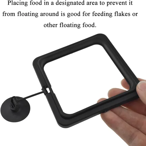 Vista 6 de 2 anillos de alimentación de peces de forma mixta de color negro, círculo flotante de alimentador de alimentos con ventosa para peces, tanque