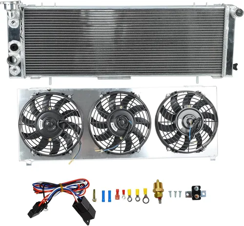 Vista 10 de 26mm AA5052 Kit de radiador de aluminio+cubierta de ventilador+relé de ventilador de termostato Compatible con 1984-2001 J-eep Cherokee XJ Comanche