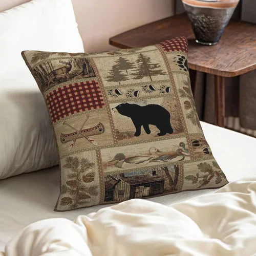 Vista 8 de Funda de almohada rústica con diseño de oso occidental, 2 piezas, 18 x 18 pulgadas, funda de almohada decorativa para decoración de sofá y vida