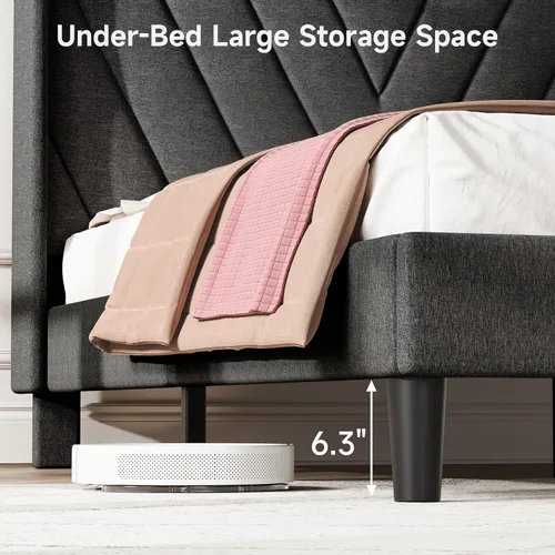 Vista 86 de koorlian Base de cama Queen con cabecero, base de cama tapizada ajustable con puertos tipo C y USB, cabecera de almacenamiento con respaldo de ala