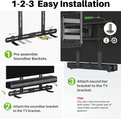 Vista 6 de USX MOUNT Soporte universal para barra de sonido, soporte de TV para barra de sonido con altavoz, se adapta a 2 opciones de instalación, soporte