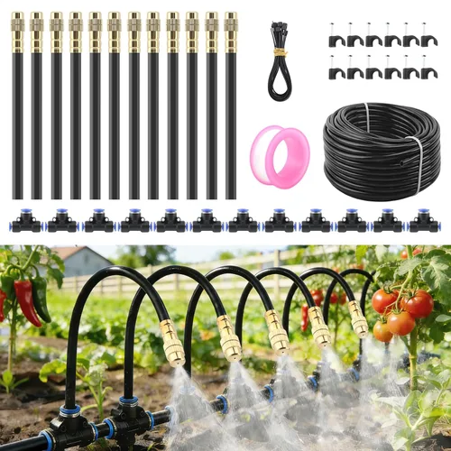 Kits automáticos de riego por goteo, sistema de riego de jardín con boquillas de atomización de cobre ajustables de pulverización flexible de 360°