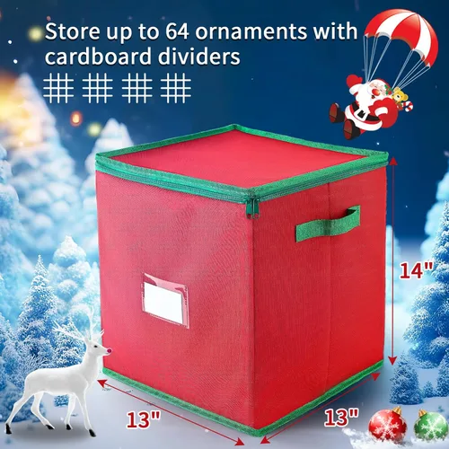 Vista 3 de iGym Caja de almacenamiento de adornos de Navidad, 4 bandejas individuales, contenedor de almacenamiento de Navidad, Oxford 600D duradero, se adapta