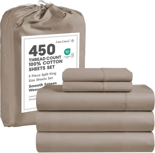 Vista 46 de LANE LINEN - Sábanas tamaño Queen, 450 hilos, 100% algodón, de satén, sábanas refrescantes, suaves y transpirables, con bolsillo profundo, 4 piezas