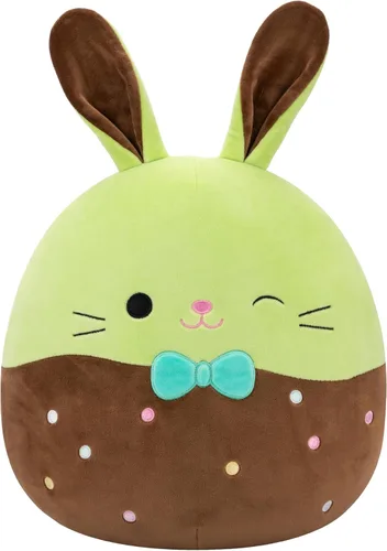 Squishmallows Buster The Chocolate-Dipped Green Bunny Holding Chocolate Bunny original de 12 pulgadas - Peluche oficial de Pascua de Jazwares
