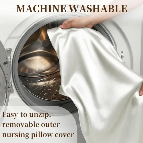 Vista 5 de Pro Goleem Juego de 2 fundas de almohada de satén para lactancia, suaves y sedosas, para madres que amamantan, se adapta a la almohada de lactancia