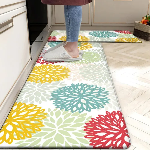 Vista 10 de Juego de 2 tapetes de cocina acolchados antifatiga, antideslizantes, impermeables, tapete de cocina de espuma viscoelástica, tapete cómodo