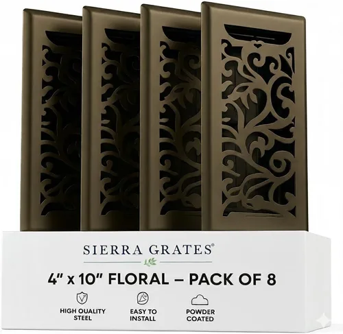 Vista 43 de Registro de piso de acero con diseño floral de 4 x 10 pulgadas en acabado blanco glaciar para piso, cubiertas decorativas de ventilación de aire