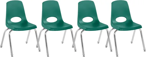 Vista 64 de FDP - Silla escolar apilable de 14 pulgadas, asiento apilable para estudiantes con patas de acero cromado y deslizadores giratorios de nailon