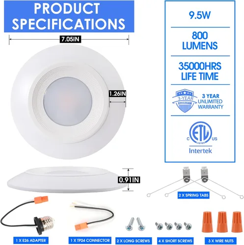 Vista 2 de Luz de disco LED de 5/6 pulgadas, luz de techo LED de montaje empotrado en superficie de 800 lúmenes, 9.5 W 4000 K blanco frío, regulable