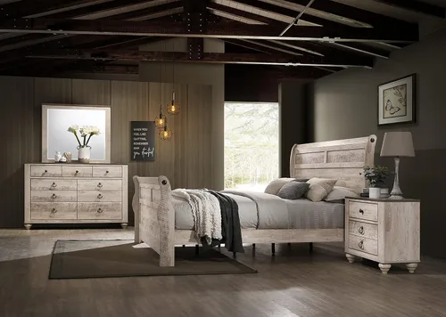 Vista 3 de Roundhill Furniture Imerland Bed - Juego de cabecera de trineo de 5 piezas con acabado en blanco y moderno, tamaño King