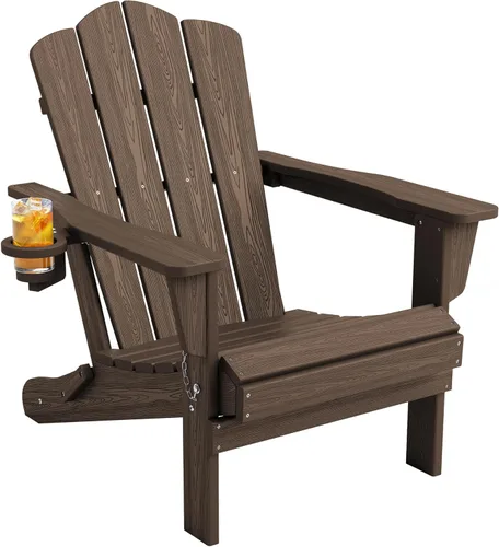Vista 42 de KINGYES Silla plegable estilo Adirondack, sillas de patio resistentes a todo clima de HDPE, silla de césped con textura de madera para junto a