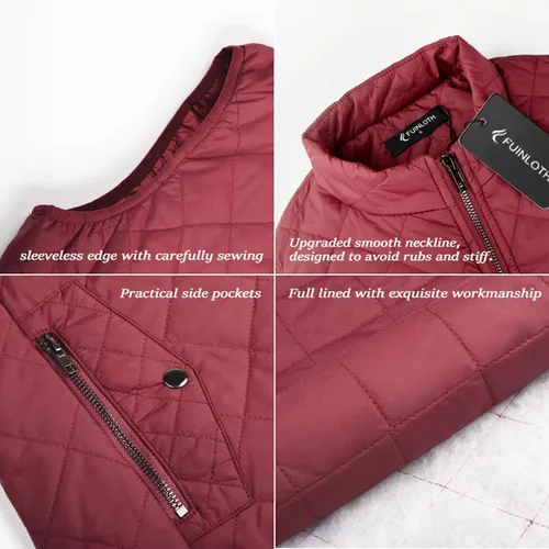 Vista 5 de Fuinloth - Chaleco acolchado para mujer, diseño de cuello alto, ligero, con cierre