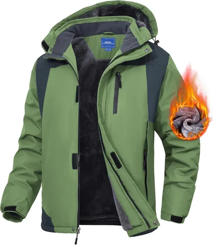 Vista 14 de Chaqueta de esquí para hombre, impermeable, con forro de vellón, abrigo de nieve cálido, cortavientos, con capucha, para el invierno