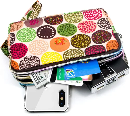 Vista 2 de BIAOTIE Cartera de pulsera de gran capacidad, Bolso de mano de nailon impreso impermeable para mujer