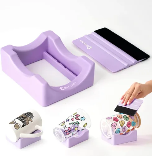Vista 8 de Cuna de silicona para tazas, cuna para vasos con espátula de fieltro, uso para aplicar calcomanías UV DTF / calcomanías de vinilo para vasos