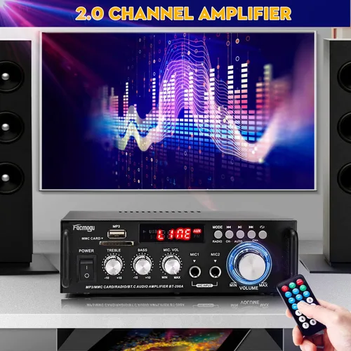 Vista 7 de Facmogu 298A Amplificador de Audio Estéreo Inalámbrico Bluetooth 5.0 Máx 300Wx2, Amplificador de Potencia RMS 40Wx2 Receptor Estéreo de 2 Canales