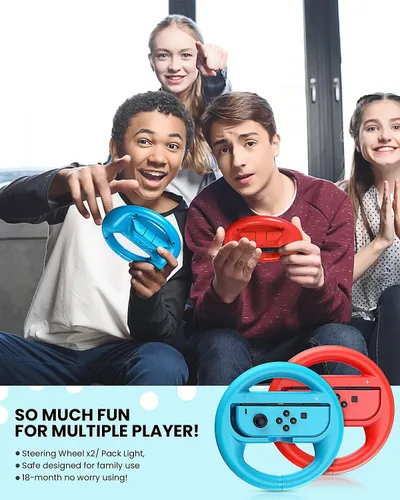 Vista 6 de VOYEE Volante compatible con Nintendo Switch Wheel, accesorios de uso familiar compatibles con controladores Switch JoyCon, 2 unidades (azul y rojo)