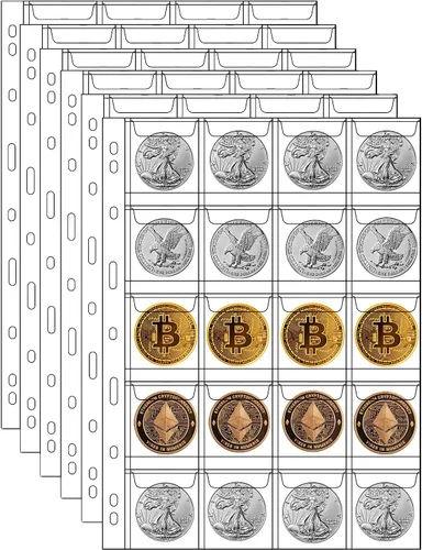 Vista 8 de Páginas de monedas de 6 bolsillos para coleccionistas, páginas estándar de colección de monedas de 9 agujeros, 10 hojas de fundas para monedas