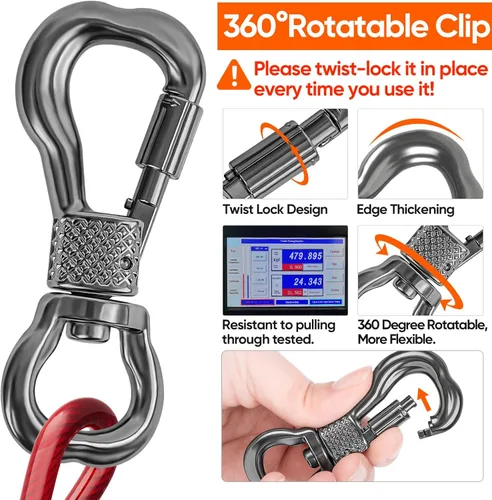 Vista 2 de Tresbro Cable de amarre reflectante rojo de 10 pies para perros de hasta 60 libras, correa de alambre de acero con hebilla giratoria de acero