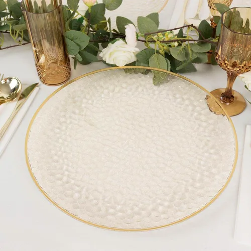 Vista 15 de Efavormart 10 Pack Platos transparentes rosa martillados de 7" de plástico para postres y aperitivos con borde dorado, platos desechables