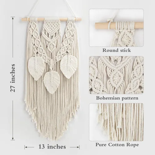 Vista 9 de LB Colgante de pared de macramé rosa, decoración de pared de macramé bohemio, borla rosa y beige, bohemio, tejido a mano, macramé, decoración