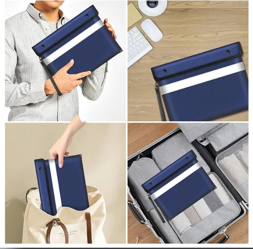 Vista 2 de Bolsa de documentos ignífuga con aislamiento térmico de 5200°F con cremallera, 13.9"x10.6" bolsa impermeable e ignífuga con tira reflectante, 8