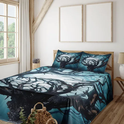 Vista 41 de Ambesonne Sábana encimera floral, patrón rítmico de ramas de bayas de Navidad, suave y cómoda, ropa de cama decorativa de 1 pieza, tamaño Verde