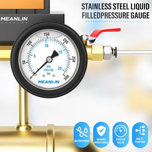Vista 180 de MEANLIN MEASURE - Vacuómetro de presión de vacío de acero inoxidable, esfera con cara de 2.5 pulgadas, NPT de 1/8 de pulgada, montaje trasero