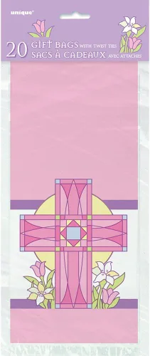 Vista 2 de Bolsas de celofán religioso con cruz sagrada rosa, 20