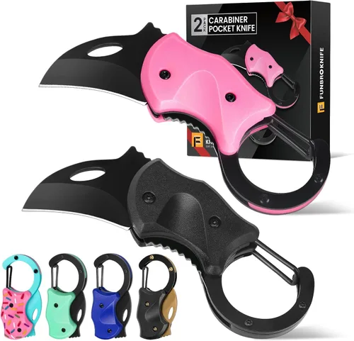 Vista 26 de FUNBRO Cuchillo de bolsillo pequeño, cortador de caja fría con hoja afilada de 1.34 pulgadas 1 paquete ámbar