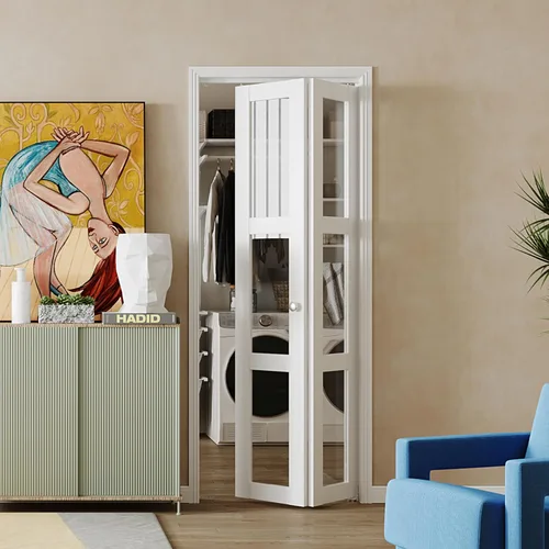 Vista 11 de BARNER HOME Puerta plegable, puerta de armario de cristal transparente de 3 lites, para apertura de 48 x 80 pulgadas, puertas plegables con kits