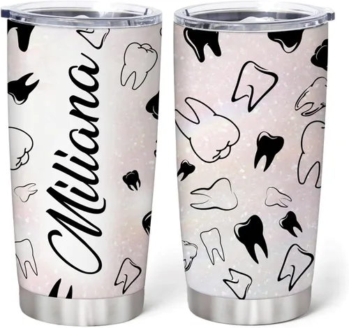 Hyturtle Vaso personalizado para dentistas, vaso de acero inoxidable con estampado de dientes, 20 onzas con tapa, regalo ideal para dentistas,