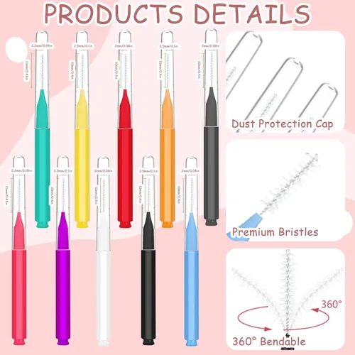 Vista 7 de 100 brochas de laminación de cejas con tapa, cepillo multifuncional portátil para cejas y extensiones de pestañas (10 colores)