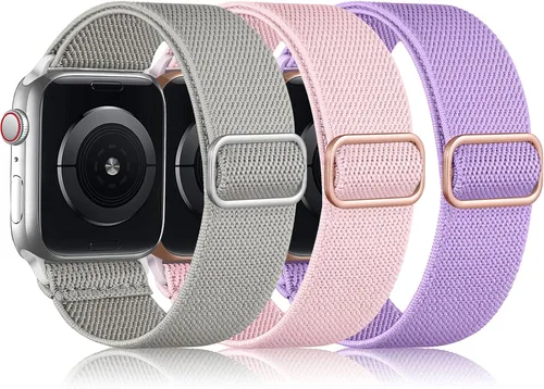 Vista 10 de DaQin Paquete de 3 bandas elásticas Solo Loop compatibles con Apple Watch para hombres de 49 mm, 46 mm, 45 mm, 44 mm, 42 mm, correa elástica