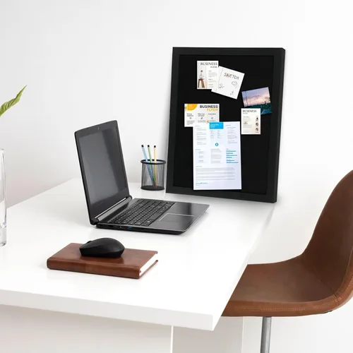 Vista 8 de DOLLAR BOSS - Tablero de corcho negro con lino de doble cara de 16 x 12 pulgadas, para paredes, marco de madera, para colgar, tablero de corcho