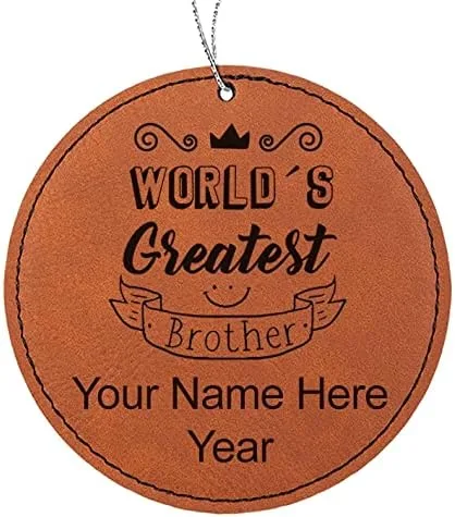 Vista 8 de LaserGram Personalized Christmas Ornament, World's Greatest Brother, Faux Leather, Custom Laser Engraved Gift Idea (Round Shape, Black with Gold)