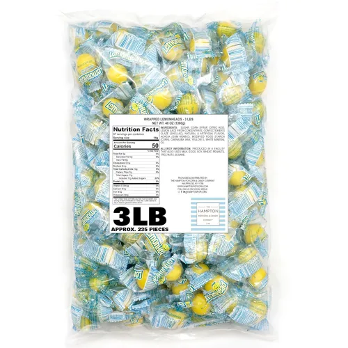 Vista 2 de Caramelos Lemonheads, bolsa a granel de 3 libras (aproximadamente 180 piezas), caramelo duro ácido, caramelo amarillo, caramelos Lemonhead envueltos