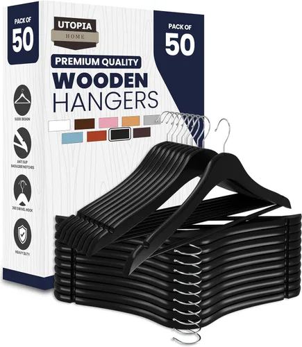 Vista 21 de Utopia Home Perchas de madera de alta calidad, paquete de 20 – Percha duradera y delgada – Percha para trajes con gancho giratorio de 360 grados
