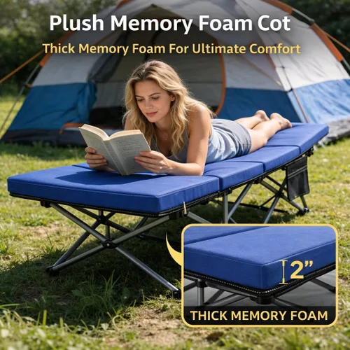 Vista 2 de Slsy Cuna de campamento con colchón de espuma viscoelástica de 2 pulgadas, cama plegable acolchada mejorada con bolsa de transporte, catre de dormir
