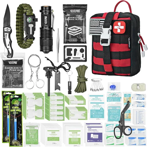 Kit de primeros auxilios de supervivencia de 242 piezas, sistema Molle, kit médico IFAK para camping, senderismo, caza, auto y emergencia en el