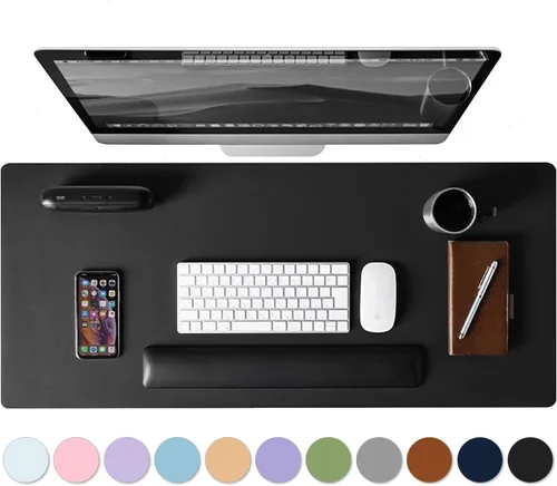 Vista 8 de Protector de escritorio de cuero, alfombrilla para mouse, alfombrilla antideslizante para computadora, tapete de escritorio de oficina de piel Azul