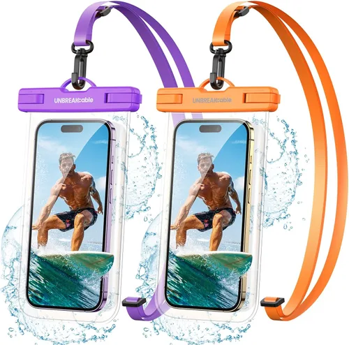 Vista 13 de UNBREAKcable Funda impermeable para teléfono, paquete de 2 fundas impermeables IPX8 para iPhone 16 15 14 13 12 11 Pro Max y Samsung S25 S24 S23