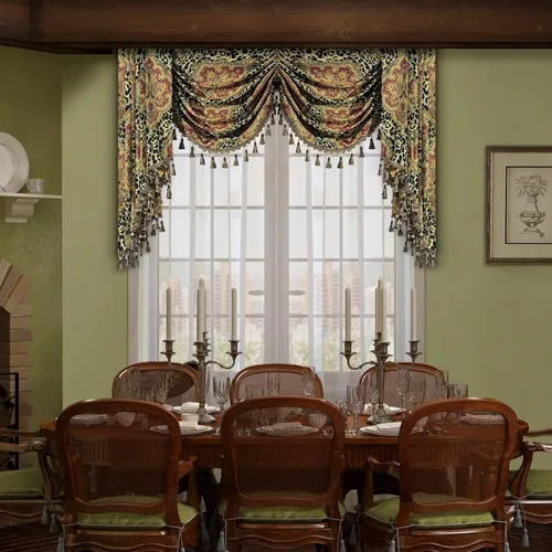 Vista 29 de Loom and Mill Cenefas de Cascada de Lujo para Ventanas, Elegante Cenefa de Cortinas Gruesas de Jacquard con Borlas para Sala de Estar, Dormitorio