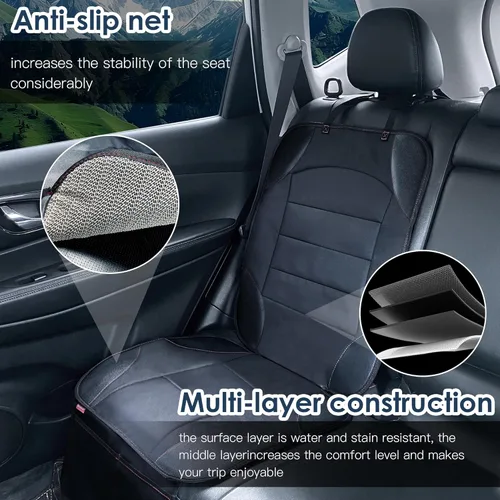 Vista 2 de Sinvitron Protector de asiento de automóvil para asiento de automóvil infantil, tapete de cuero antideslizante impermeable con 2 bolsillos de malla