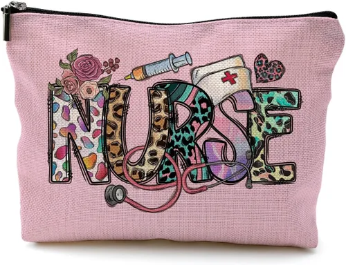 Vista 17 de Bolsas de enfermera para mujeres y estudiantes - Bolsas de cosméticos con cremallera E Estilo-enfermera-blanco
