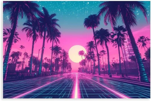 Neon Vaporwave Art Print – Cyberpunk Aesthetic Wall Decor – Retro Futuristic Subculture Poster – Trendy Modern Artwork Canvas Wall Art Print Poster